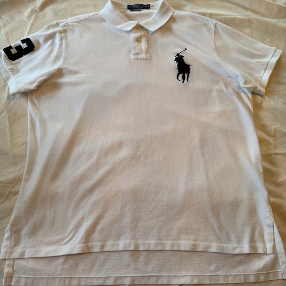 White Polo Shirt with Black Logo